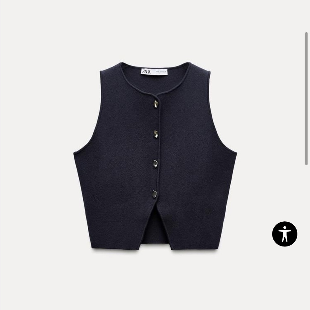 NWT Zara Navy Button Knit Vest Top size S